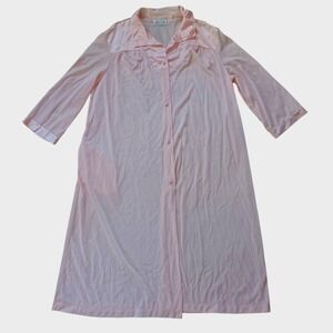 Vanity Fair Vintage Sheer Silky‎ Pink Button Front Nightie Gown Single Stitch L
